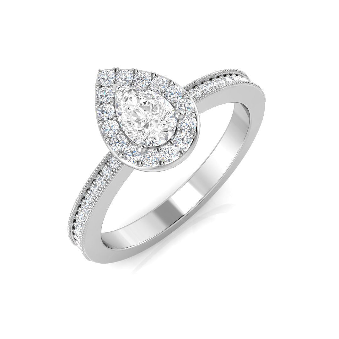Natural Pear & Round Cut Diamond Halo Ring