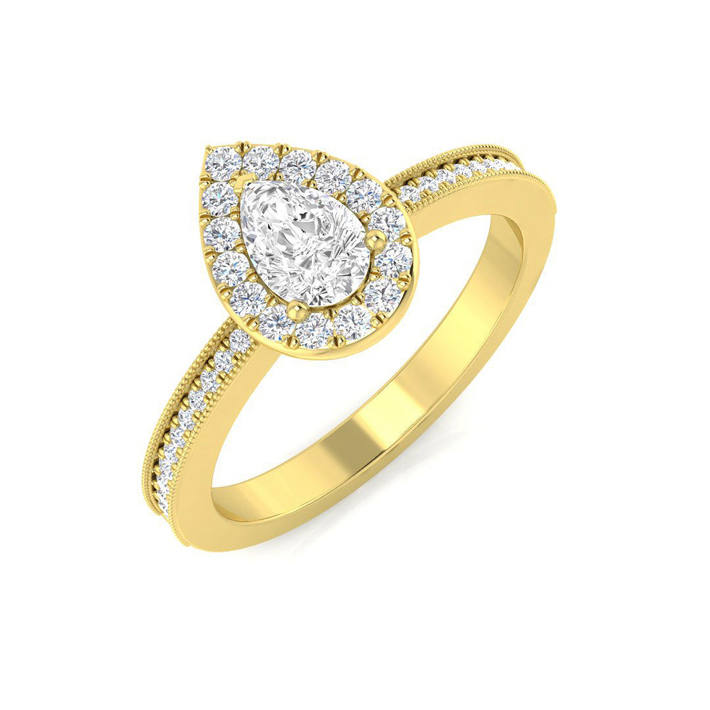 Natural Pear & Round Cut Diamond Halo Ring