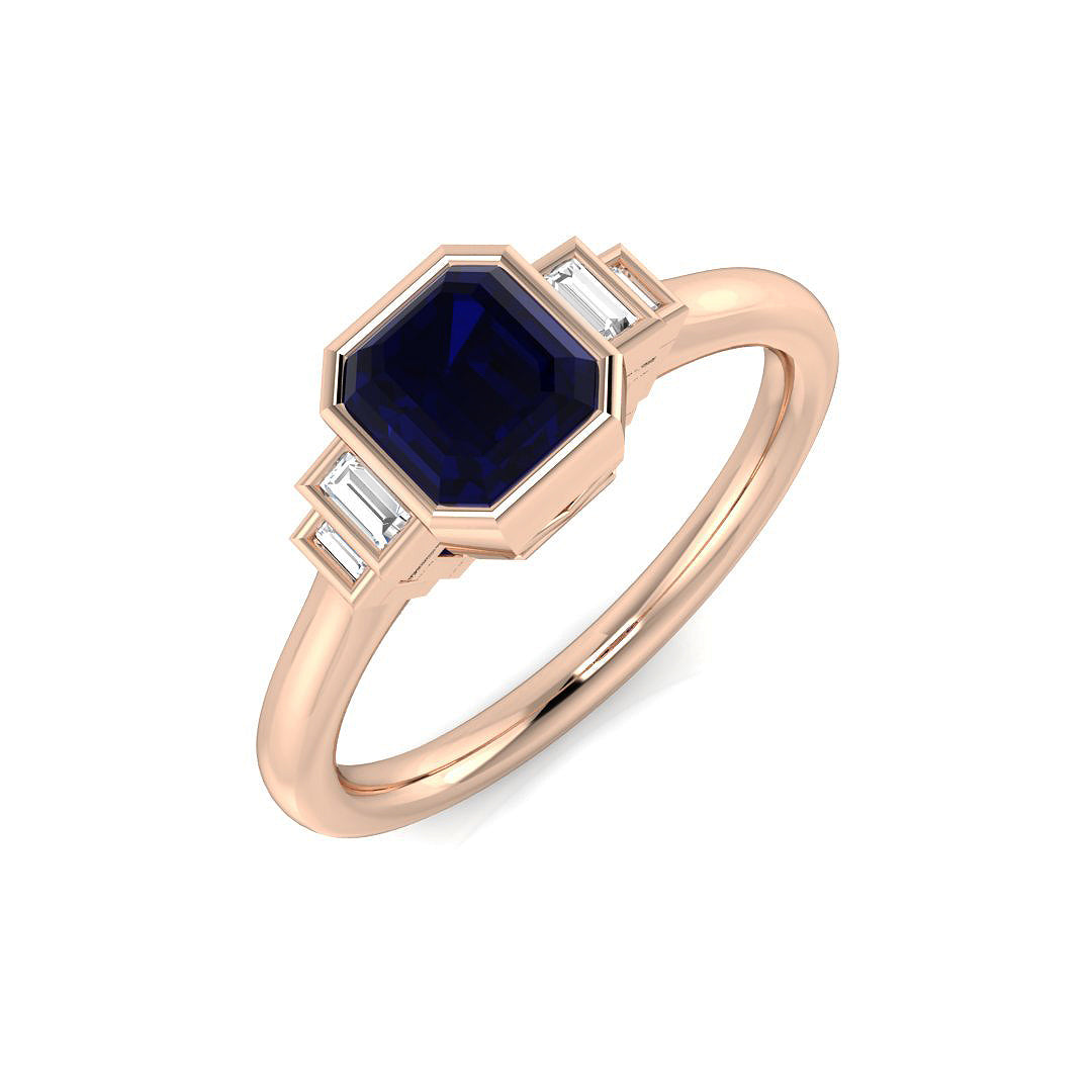 Diamond Pobtypoos Blue Sapphire Ring | 1ct - 2ct