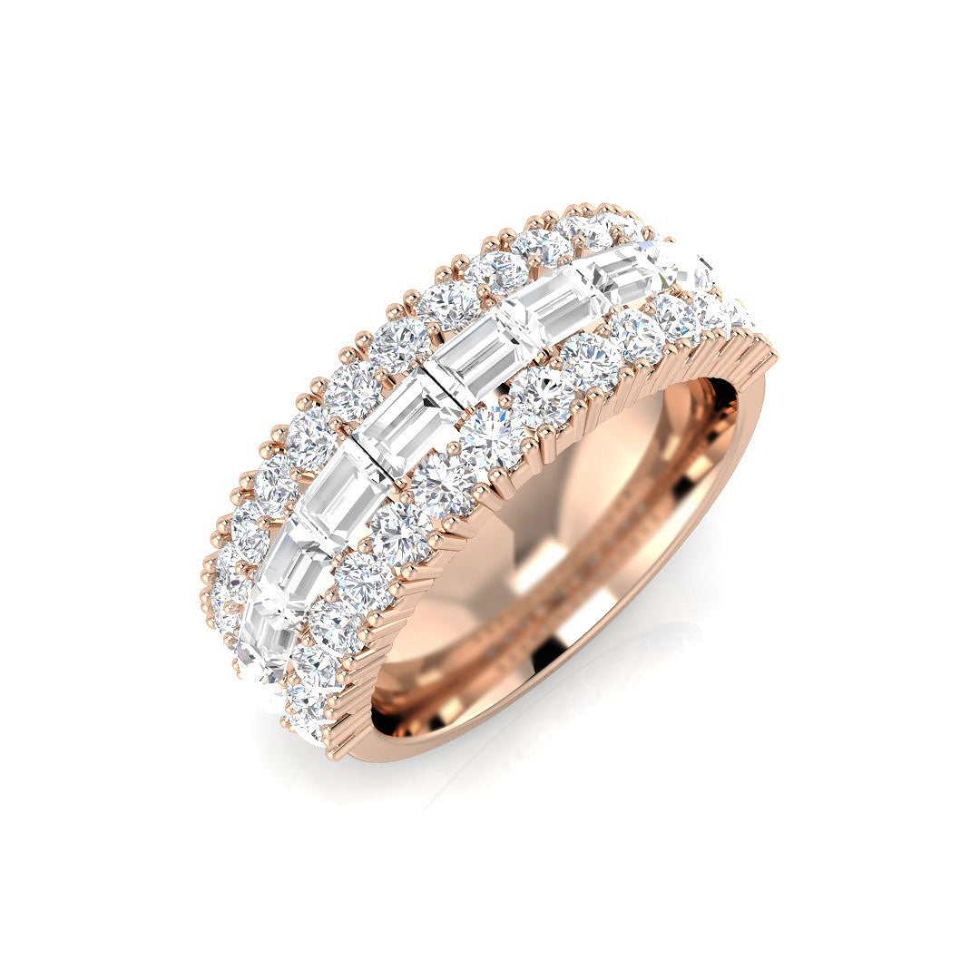 Half Eternity Ring Three-Row Baguette Diamond Wedding Band