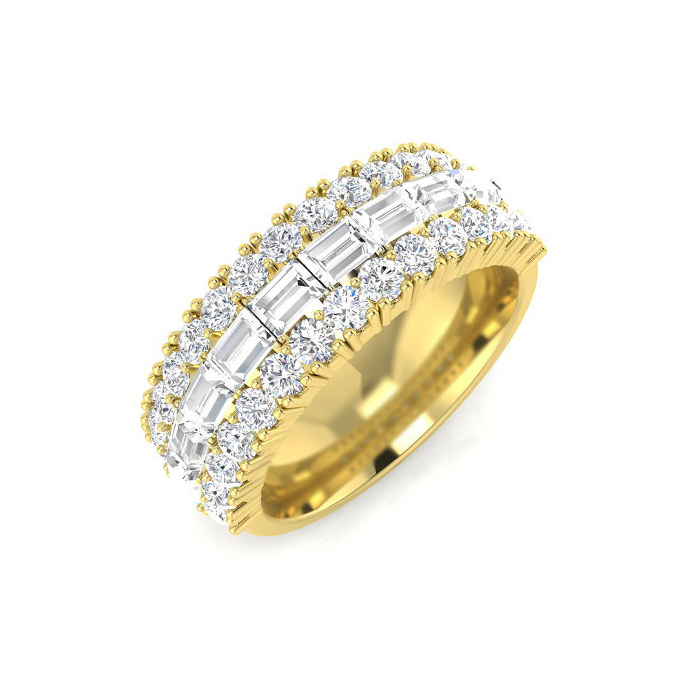 Half Eternity Ring Three-Row Baguette Diamond Wedding Band