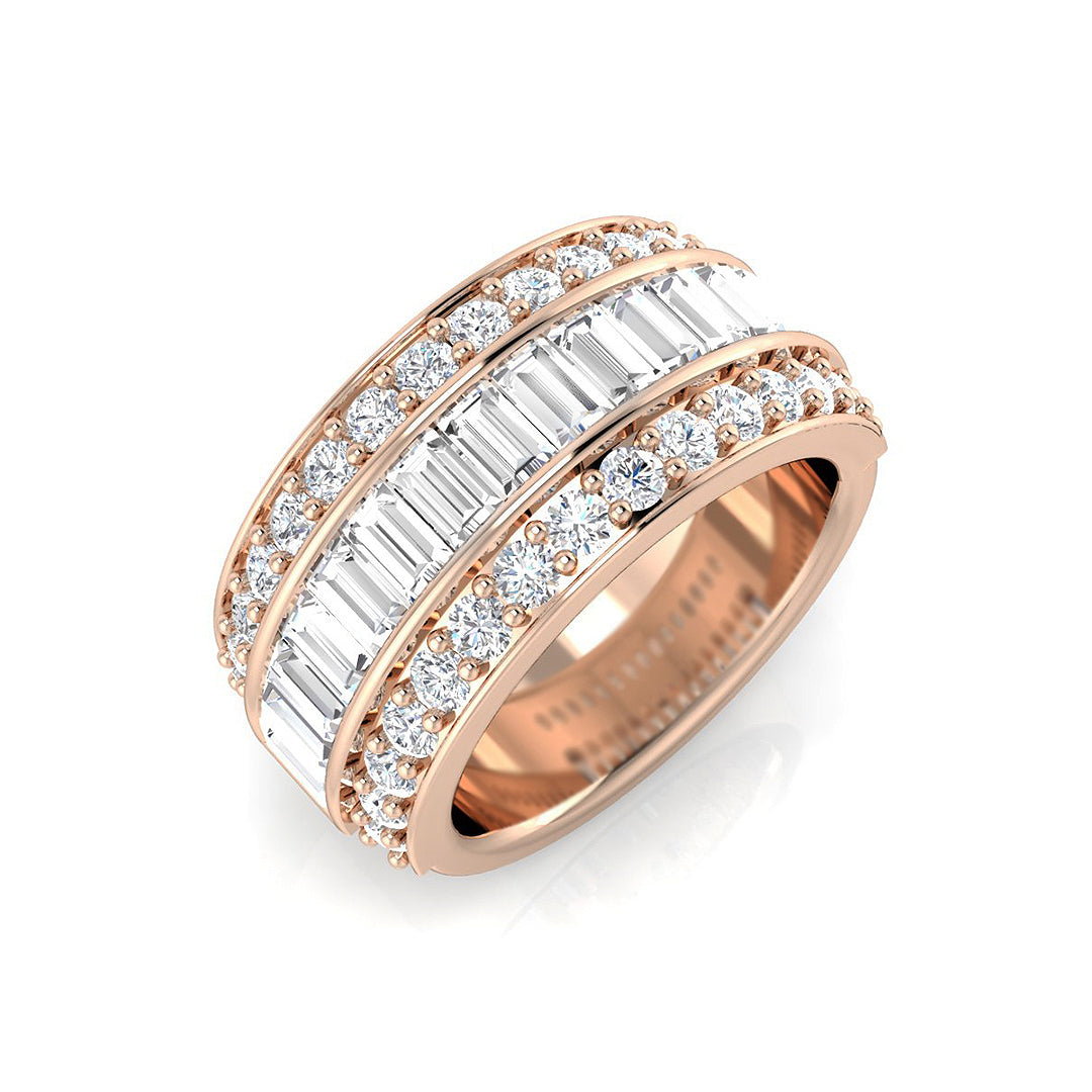 Baguette and Round Cut Triple Row Eternity Diamond Band