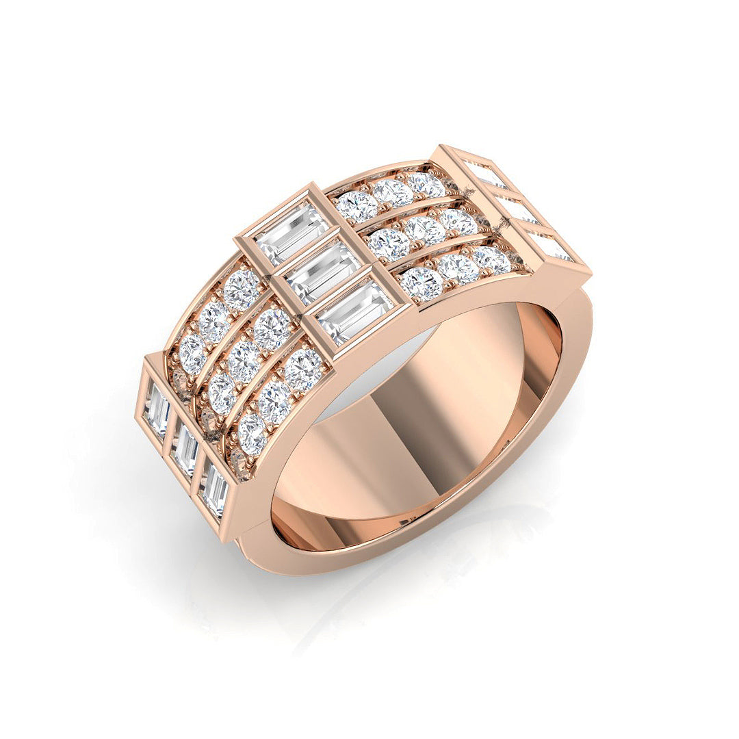Half Eternity Gold Ring with Baguette and Round Diamonds