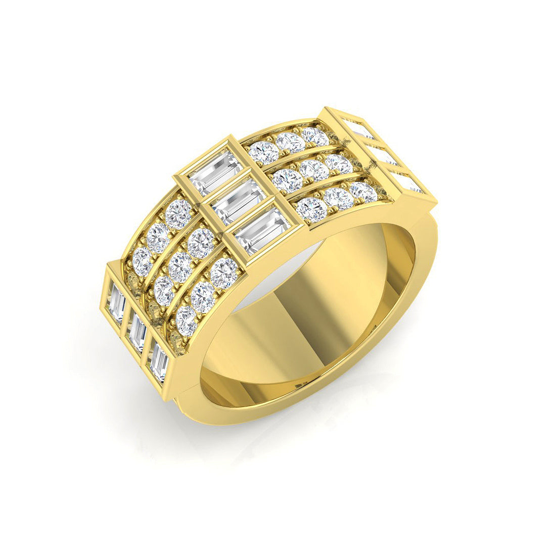 Half Eternity Gold Ring with Baguette and Round Diamonds