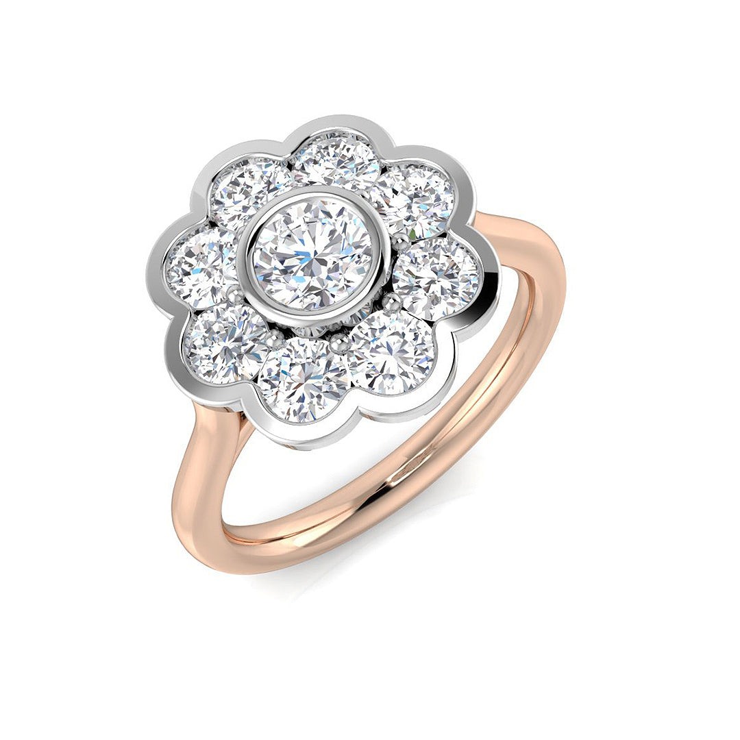Bezel Floral Diamond Cluster Ring 1.5ct | UK Hallmarked