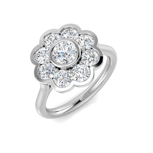 Bezel Floral Diamond Cluster Ring 1.5ct | UK Hallmarked