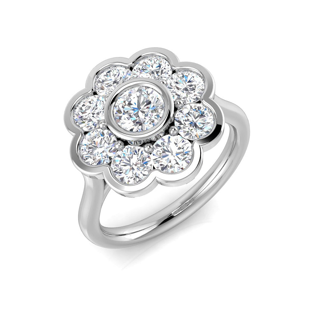 Natural Round Cut Diamond Cluster Engagement Flower Shape Ring