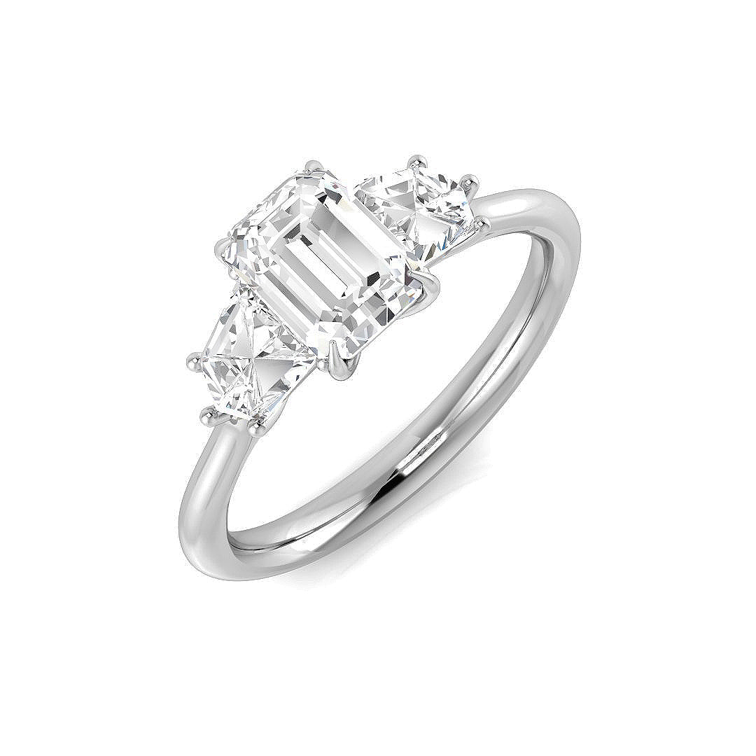 Emerald-Cut & Pentagon Diamond 3 Stone Ring | 1.75ct | Hallmarked Gold & Platinum