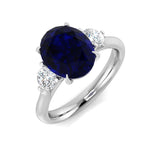 Oval Cut Blue Sapphire Side Stone Ring for Women