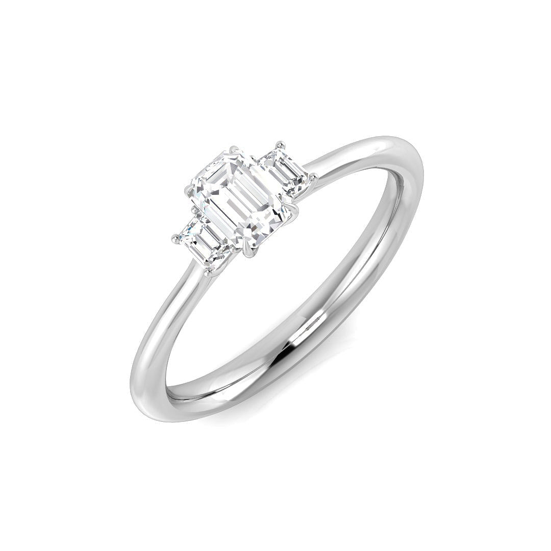 Bague trilogie en diamant taille émeraude de 3,00 ct, cultivé en laboratoire, pureté D/VVS