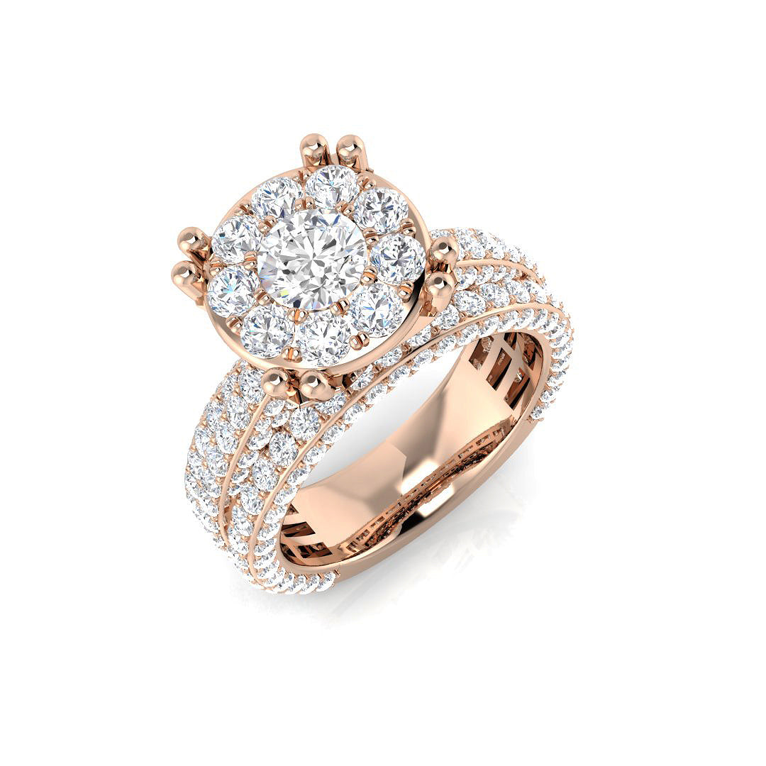 Round Diamond Cluster Halo Engagement Ring 3.5ct | Wide Band UK Hallmarked