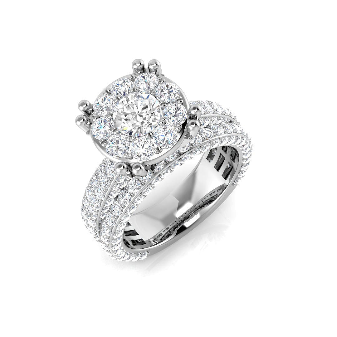 Round Diamond Cluster Halo Engagement Ring 3.5ct | Wide Band UK Hallmarked