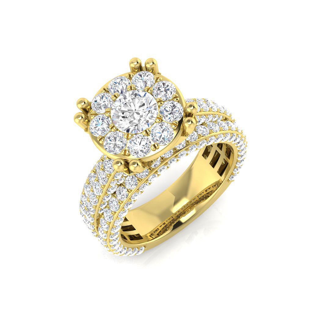Round Diamond Cluster Halo Engagement Ring 3.5ct | Wide Band UK Hallmarked