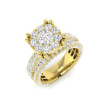 Ring mit Halo-Cluster aus natürlichen, runden Diamanten