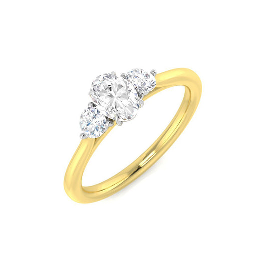 Oval & Round Diamond 3 Stone Ring | 0.75ct | Hallmarked Gold & Platinum