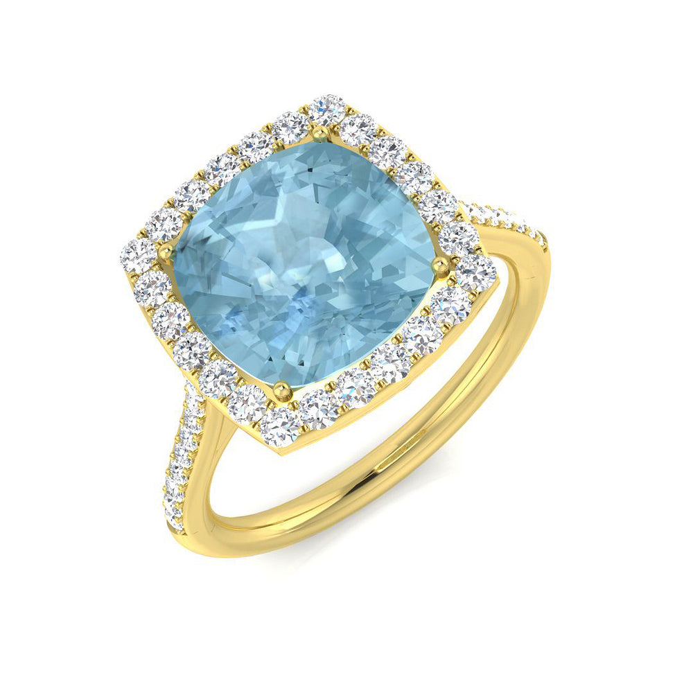 Luxury Cushion Cut Aquamarine Engagement Ring
