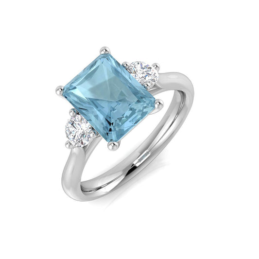 Emerald Cut Aquamarine Ring in White Gold