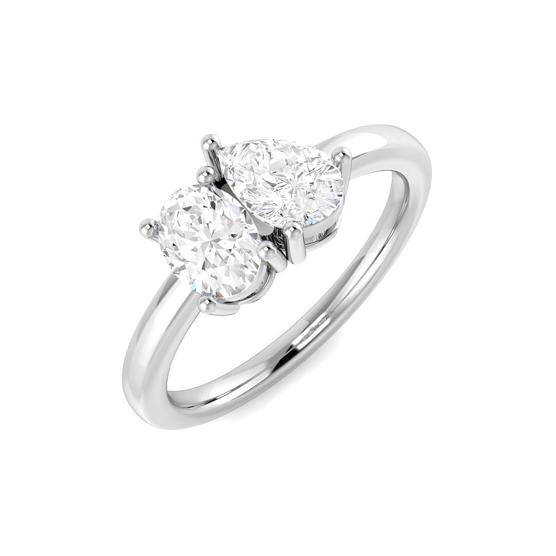 1.00Carat DE/VS Lab Grown Diamond 2 Stone Ring 18k White Gold Ready To Ship
