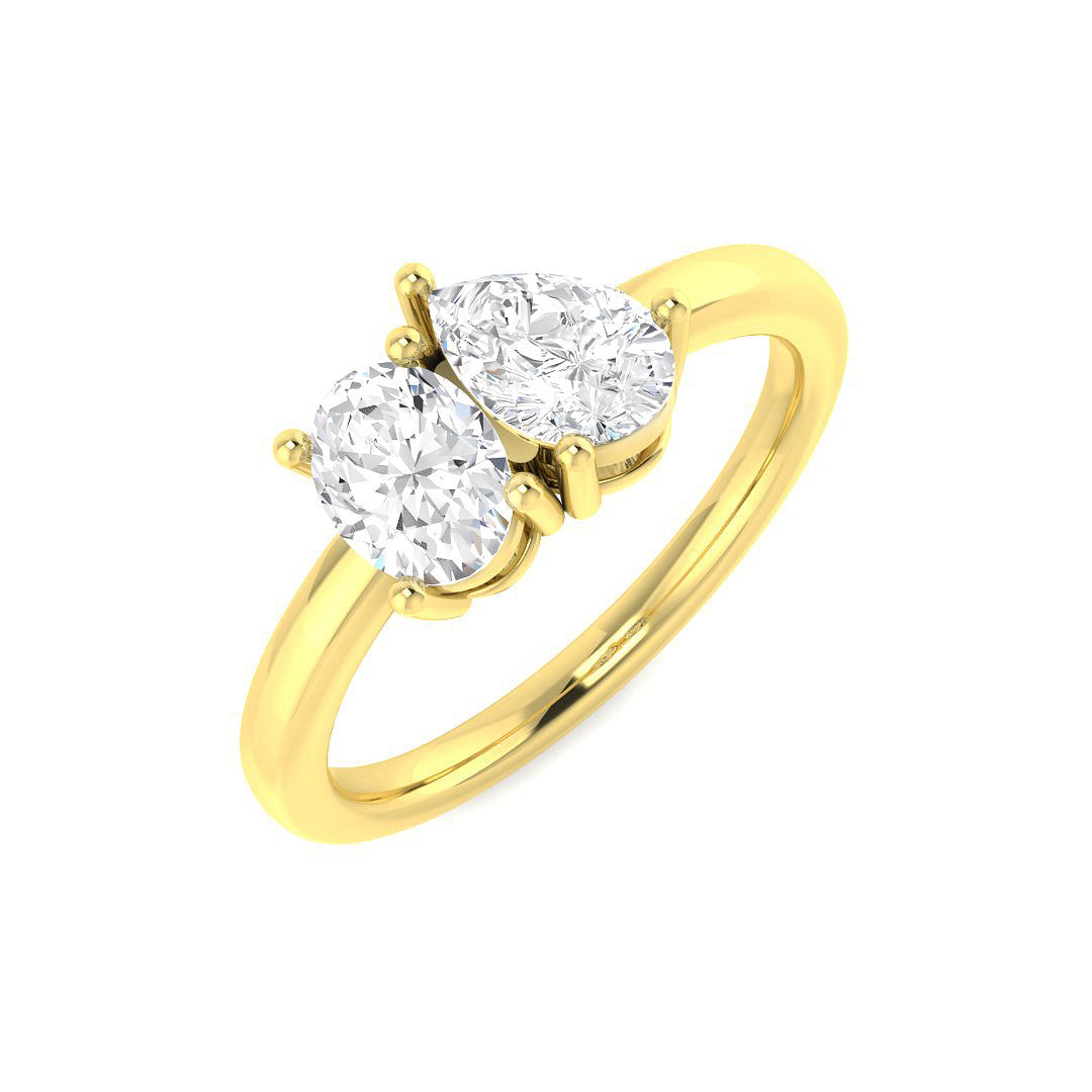 1.00Carat DE/VS Lab Grown Diamond 2 Stone Ring 18k Yellow Gold Ready To Ship