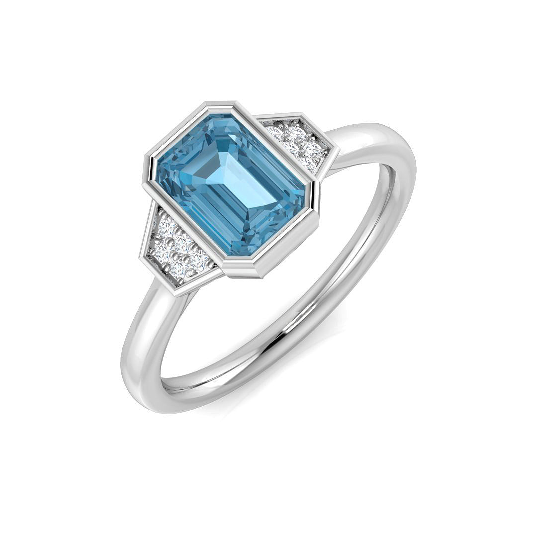Emerald Cut Blue Topaz Side Stone Ring