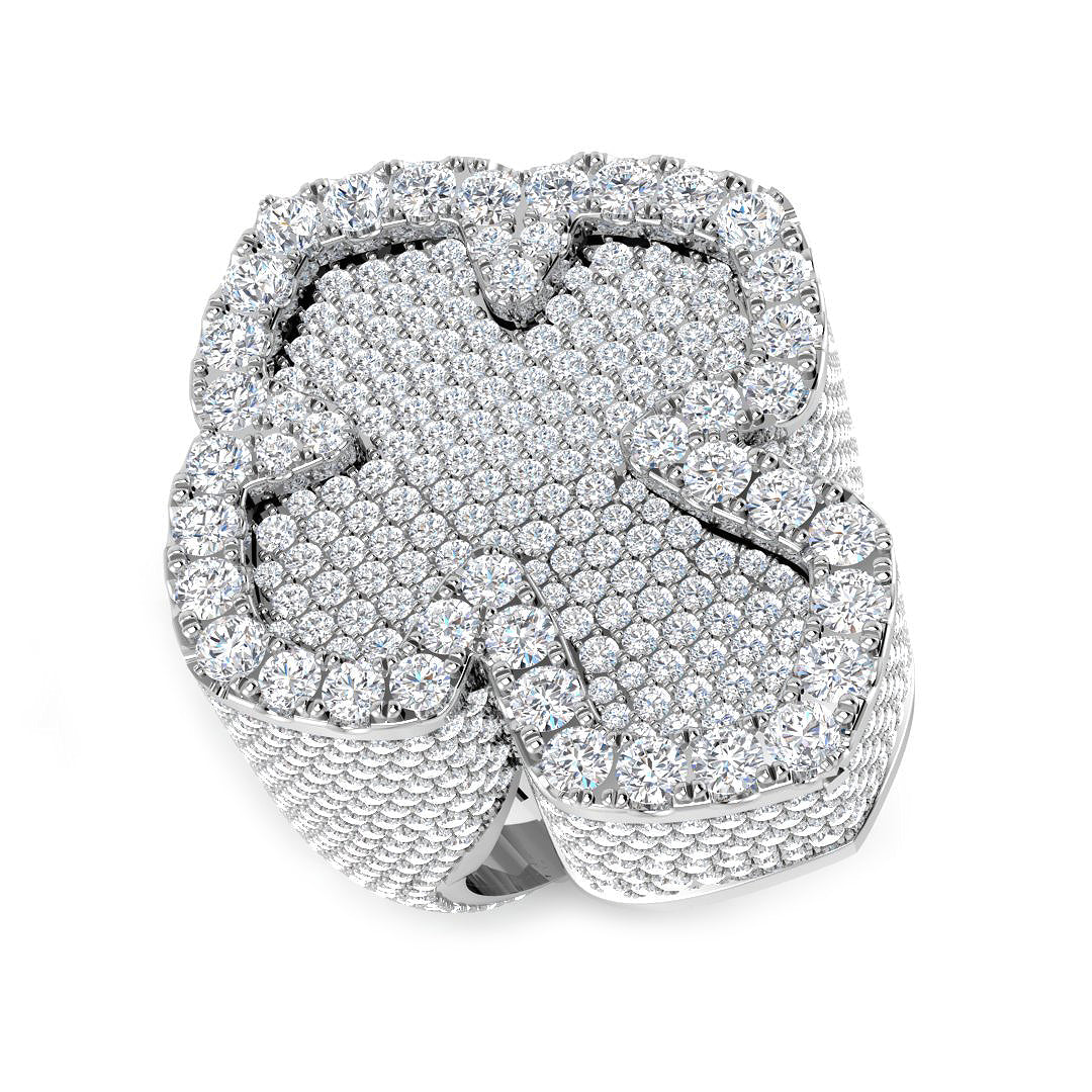 7.00 Carat Round Diamond Cluster Pavé Setting Cross-Shaped Ring
