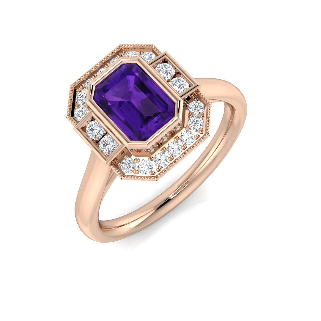 Emerald Cut Bezel Set Solitaire Ring in White Gold