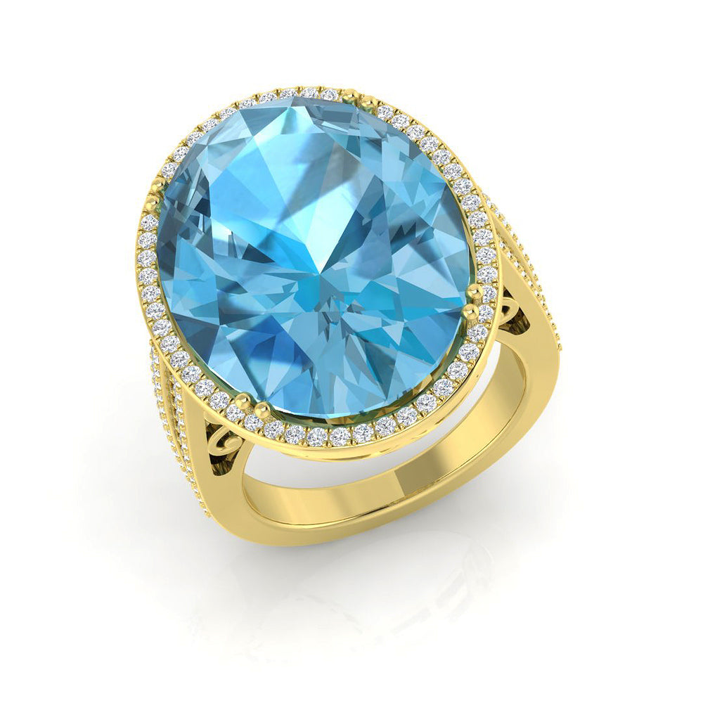 Vintage Oval Blue Topaz Cocktail Ring in Yellow Gold