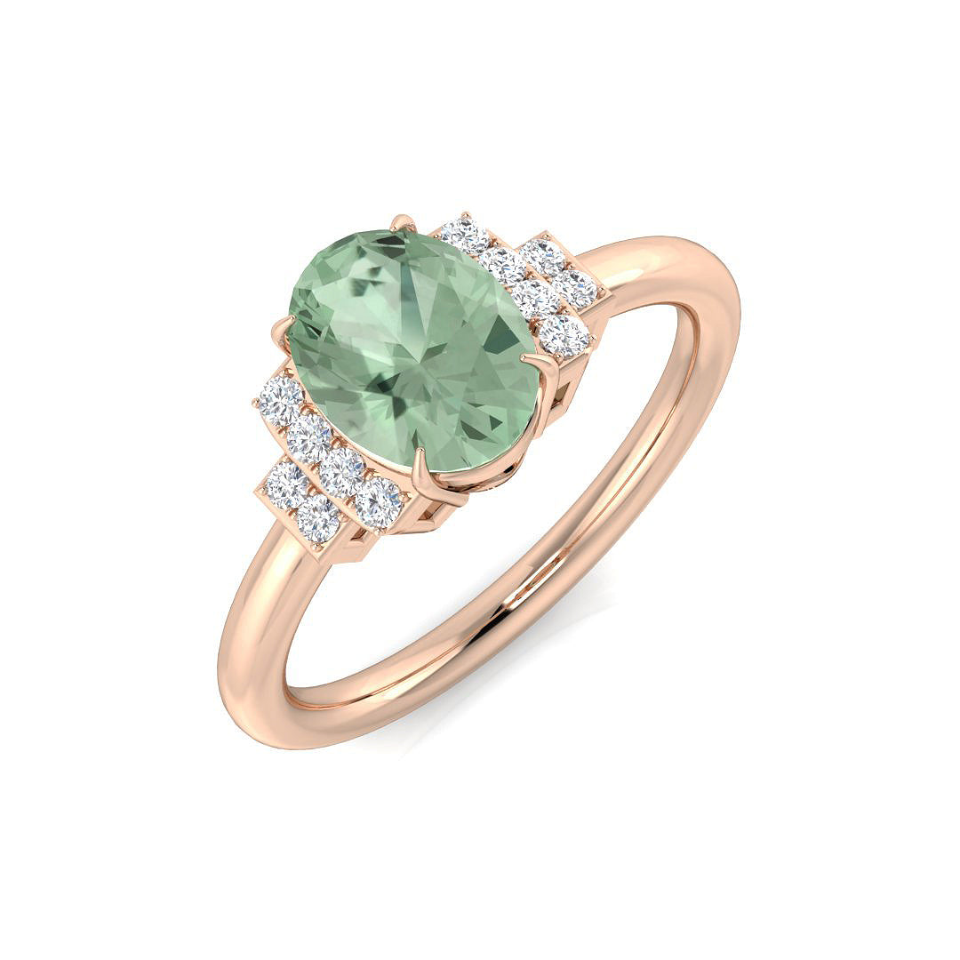 Vintage Green Amethyst Oval Cut Engagement Ring