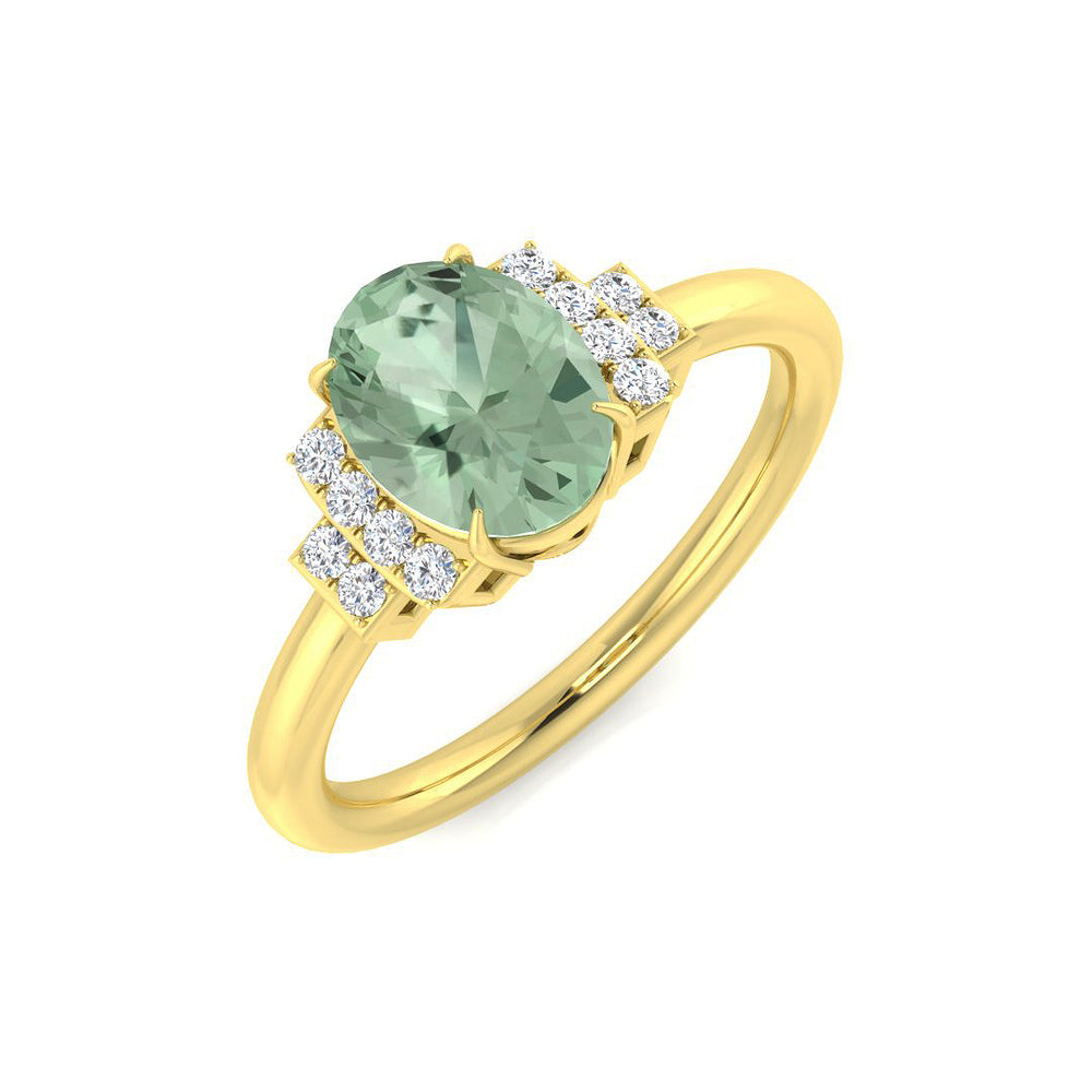 Green Amethyst Oval Cut Ring with Pave Diamonds