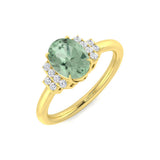 Green Amethyst Oval Cut Ring with Pave Diamonds