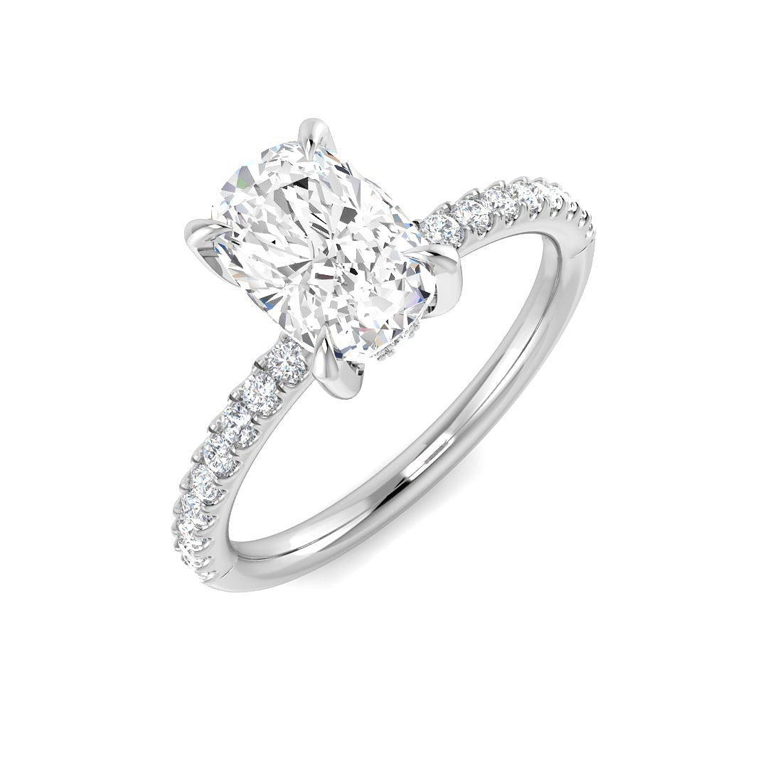 IGI Certified Cushion Cut Diamond Pavé Shoulder Solitaire Engagement Ring – Natural & Lab Grown Options