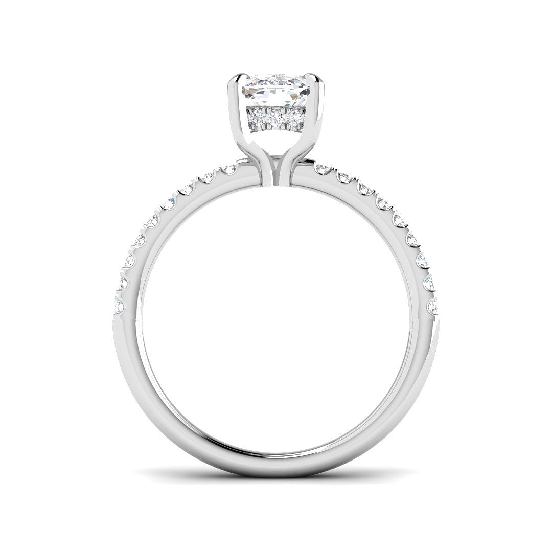 IGI Certified Cushion Cut Diamond Pavé Shoulder Solitaire Engagement Ring – Natural & Lab Grown Options