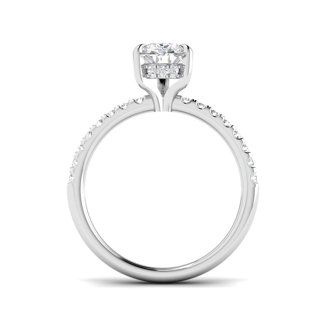 Pear Cut Diamond Engagement Ring with Pavé Band in Gold
