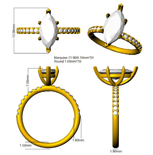 Marquise Diamond Pavé Band Engagement Ring  Natural & Lab Grown Diamonds | Elegant Gold Setting