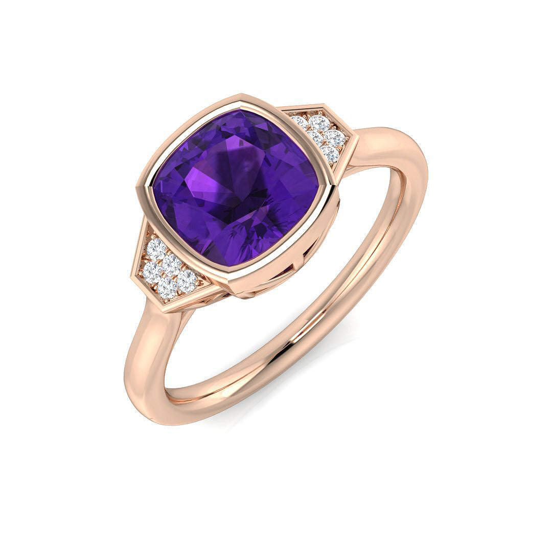 Diamond Beskize Amethyst Ring | 1.5ct | Hallmarked Gold & Platinum