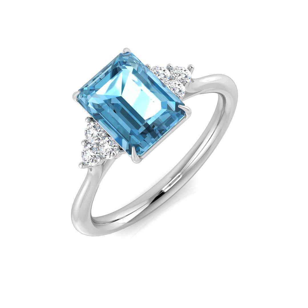 Sky Blue Topaz Solitaire Ring with Diamond Side Accents in Platinum