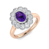 Rose Gold Oval Cut Amethyst Halo Ring Hallmarked Gold Platinum