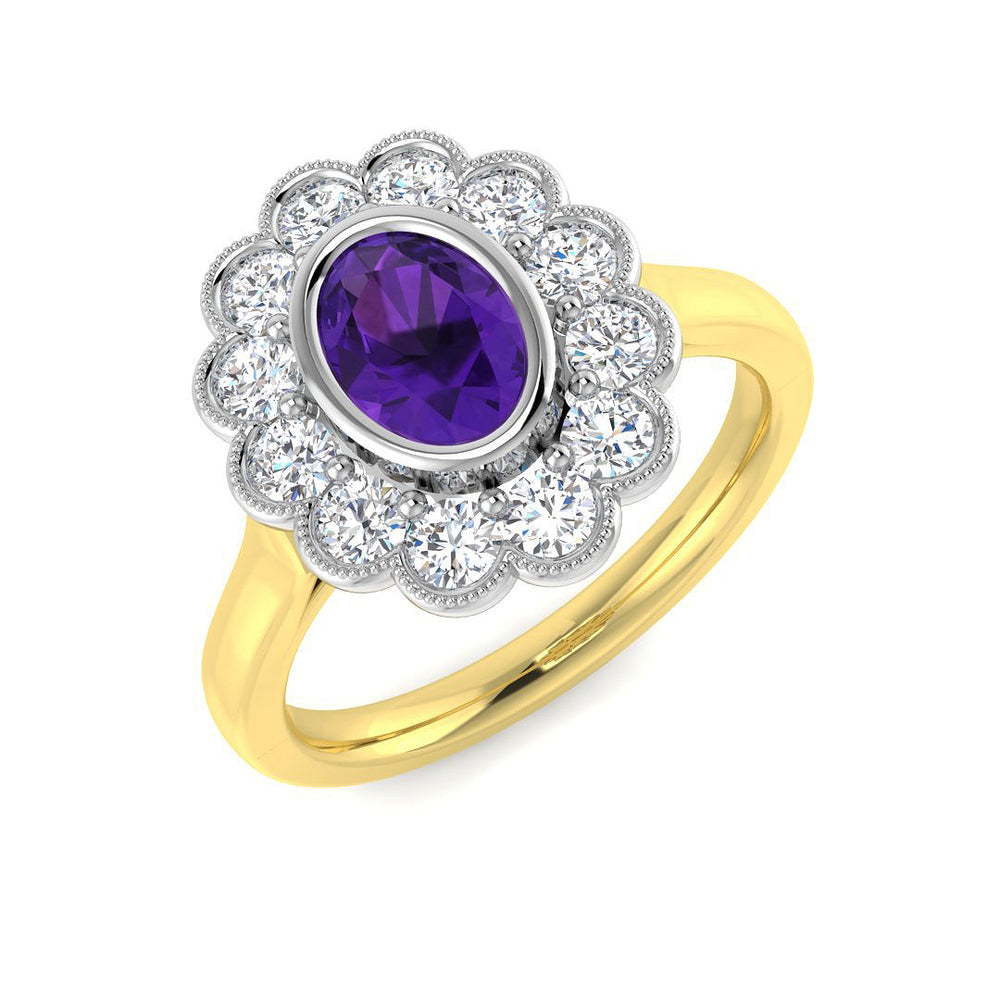 Gold Oval Cut Amethyst Halo Ring Hallmarked Gold Platinum