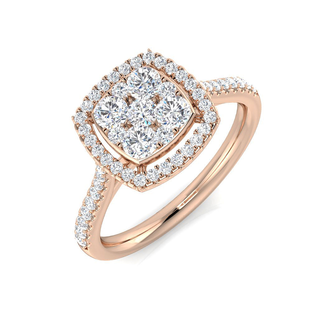 Round Cluster Halo Engagement Ring | 0.5ct | Hallmarked Gold & Platinum