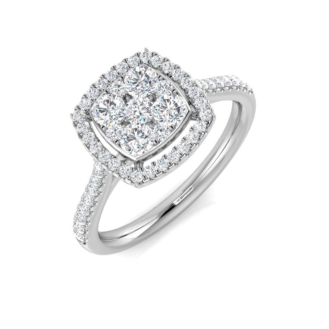 Round Cluster Halo Engagement Ring | 0.5ct | Hallmarked Gold & Platinum