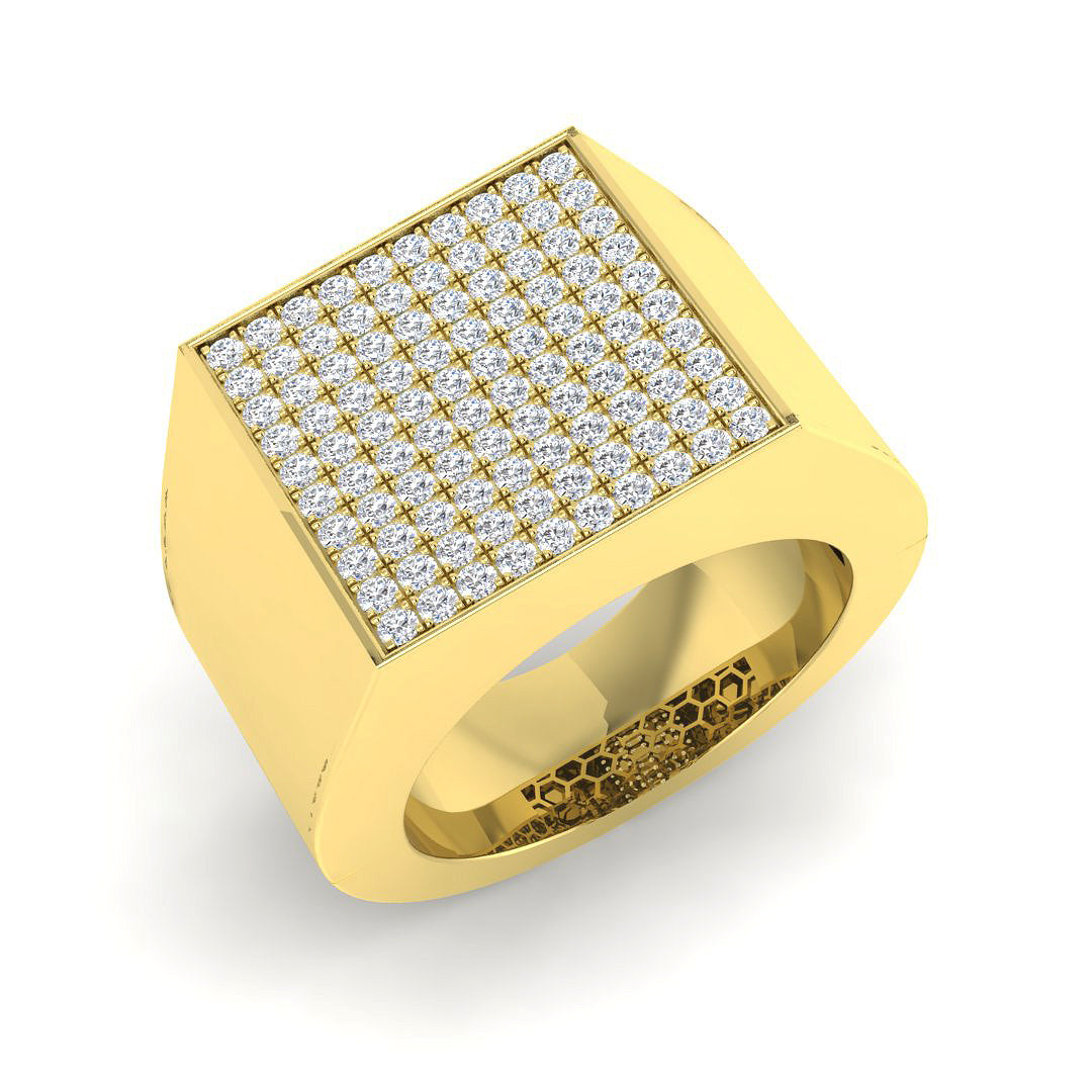 Luxury Square Pave Diamond Signet Ring | 1.25ct | Hallmarked Gold