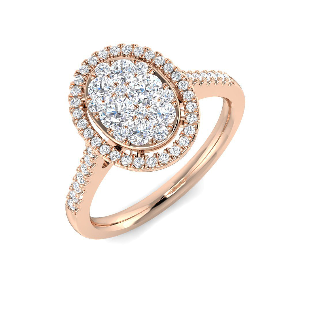 Round Cluster Halo Diamond Ring 0.5ct | UK Hallmarked