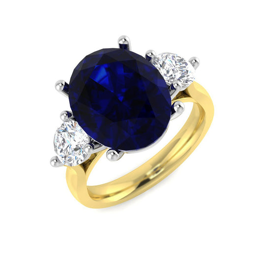 Blue Sapphire Three Stone Ring in Gold
