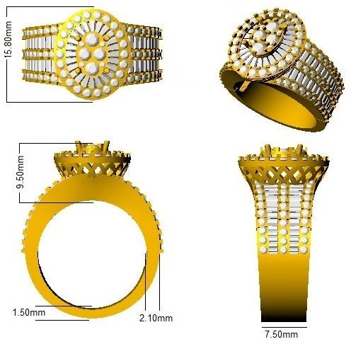 Luxury Round & Baguette Diamond Cluster Ring | 3 Carat | Natural & Lab Diamonds