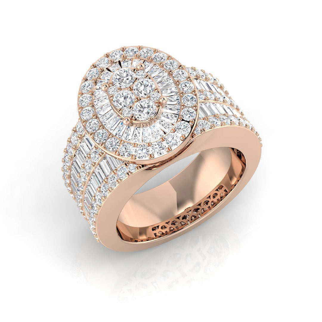 Luxury Round & Baguette Diamond Cluster Ring | 3 Carat | Natural & Lab Diamonds