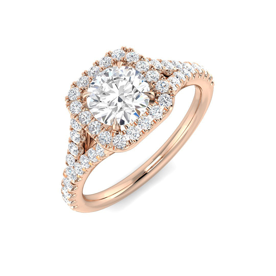 Lab Grown Round Cut Diamond Pave Set Halo Ring