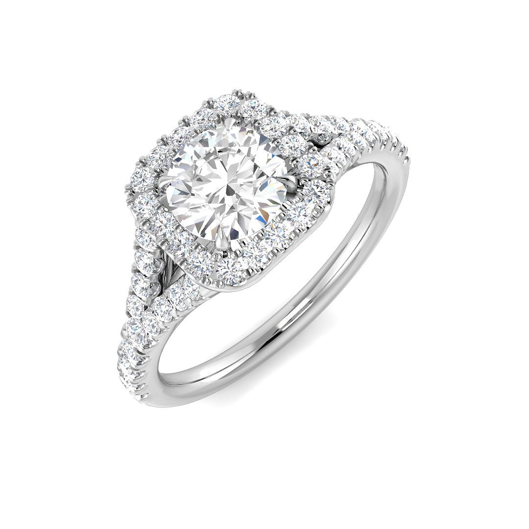 Lab Grown Round Cut Diamond Pave Set Halo Ring
