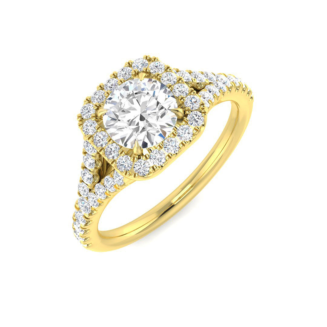 1.20Carat D-E/VS Lab Grown Diamond Halo Engagement Ring 18k Yellow Gold Ready To Ship