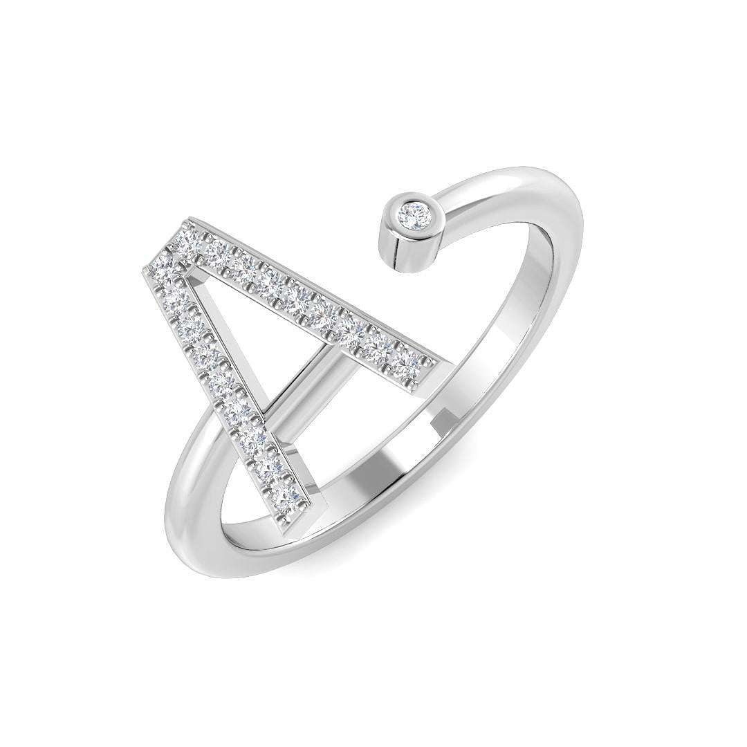 0.11 Carat Round Diamond Micro Pavé & Bezel Letter A Initial Ring