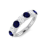 Natural Round Cut Diamond and Blue Sapphire 7 Stone Ring in Gold & Platinum